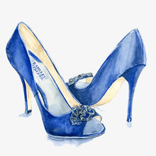 Load image into Gallery viewer, Blue Watercolor high-heeled shoes